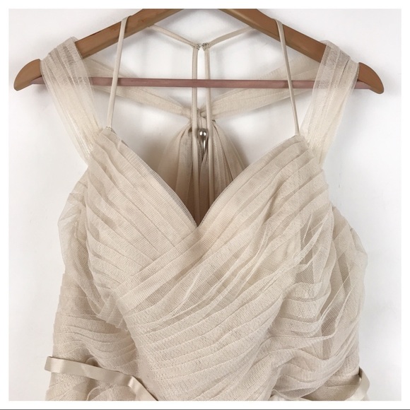 NWT White Vera Wang Pleated Bobbin Net Bridesmaid Dress in Champagne Size 16 - Picture 9 of 15